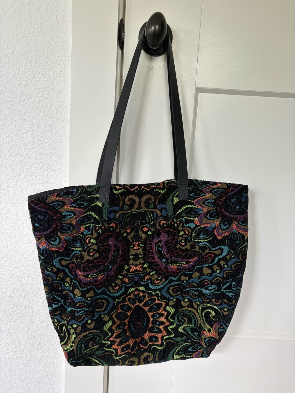 World Market Multicolor Paisley Tote Bag with Black Straps